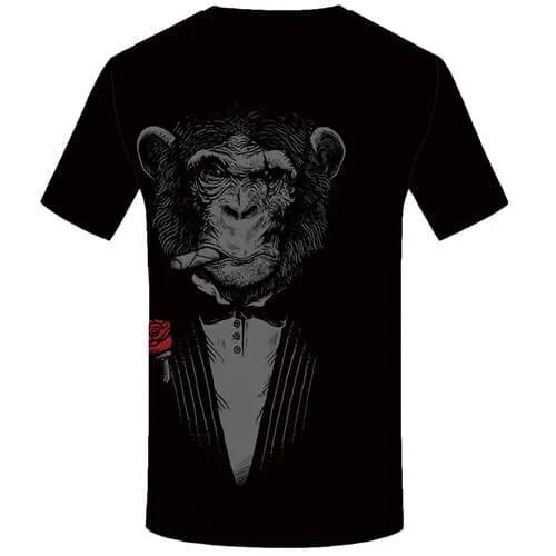 Smoking Monkey T shirts Men Animal Tshirts Cool Black Tshirts Novelty Rose T-shirts Graphic Gothic Tshirt Anime Short Sleeve