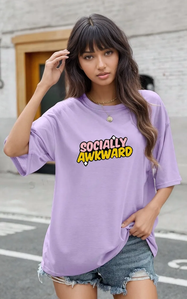 Socially Awkward-Oversized Lavender Women Tshirt