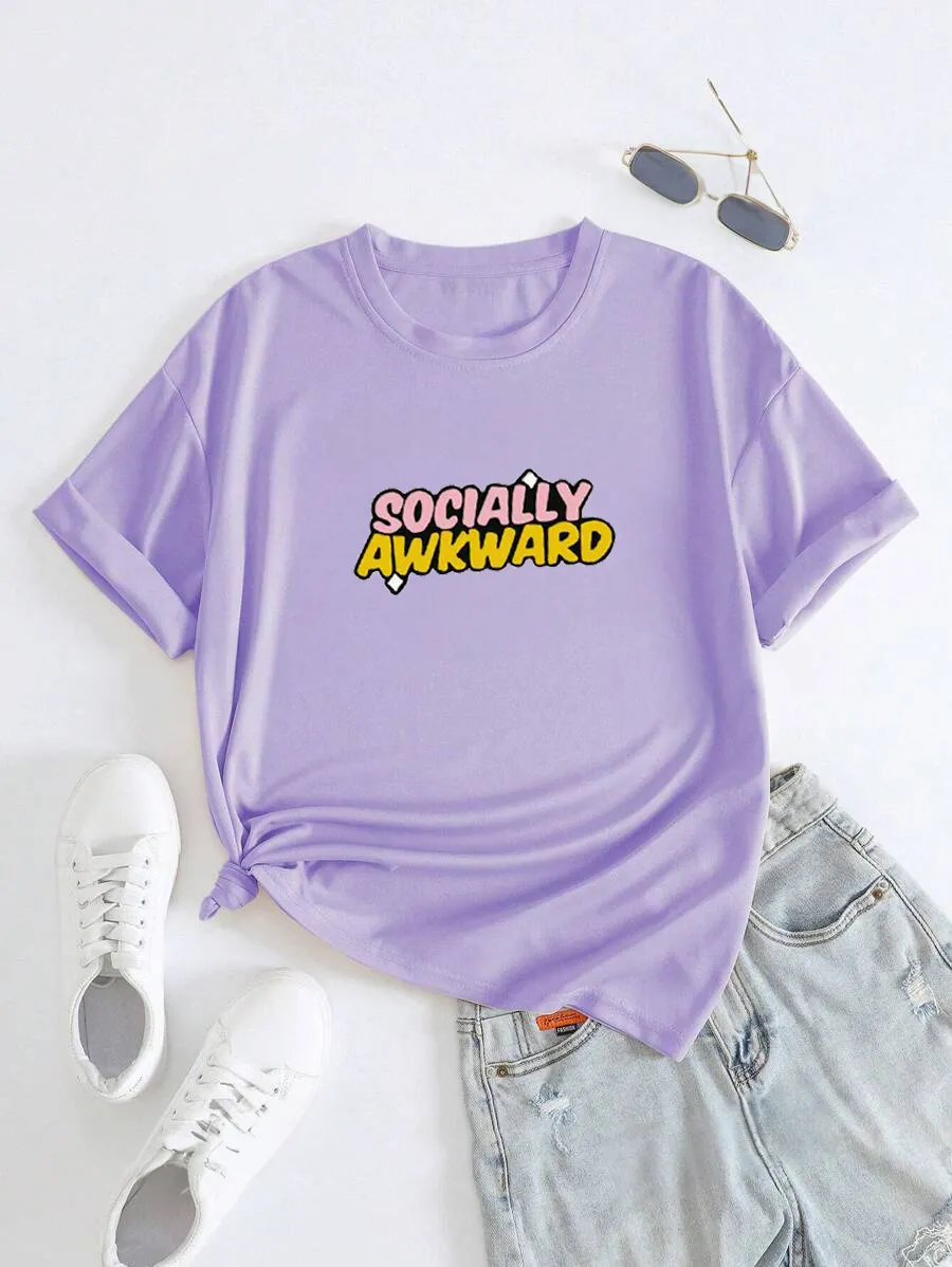 Socially Awkward-Oversized Lavender Women Tshirt