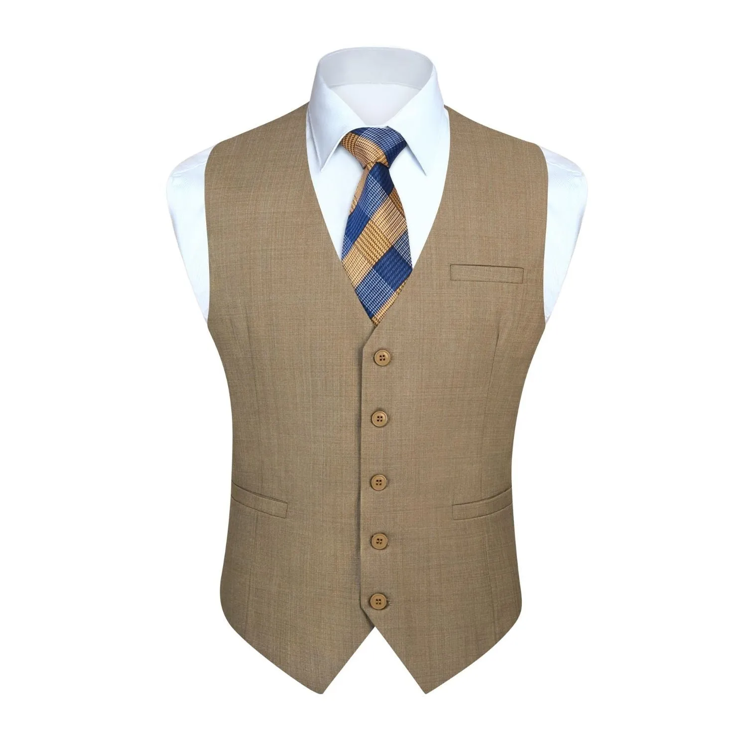 Solid Slim Suit Vest - KHAKI-6