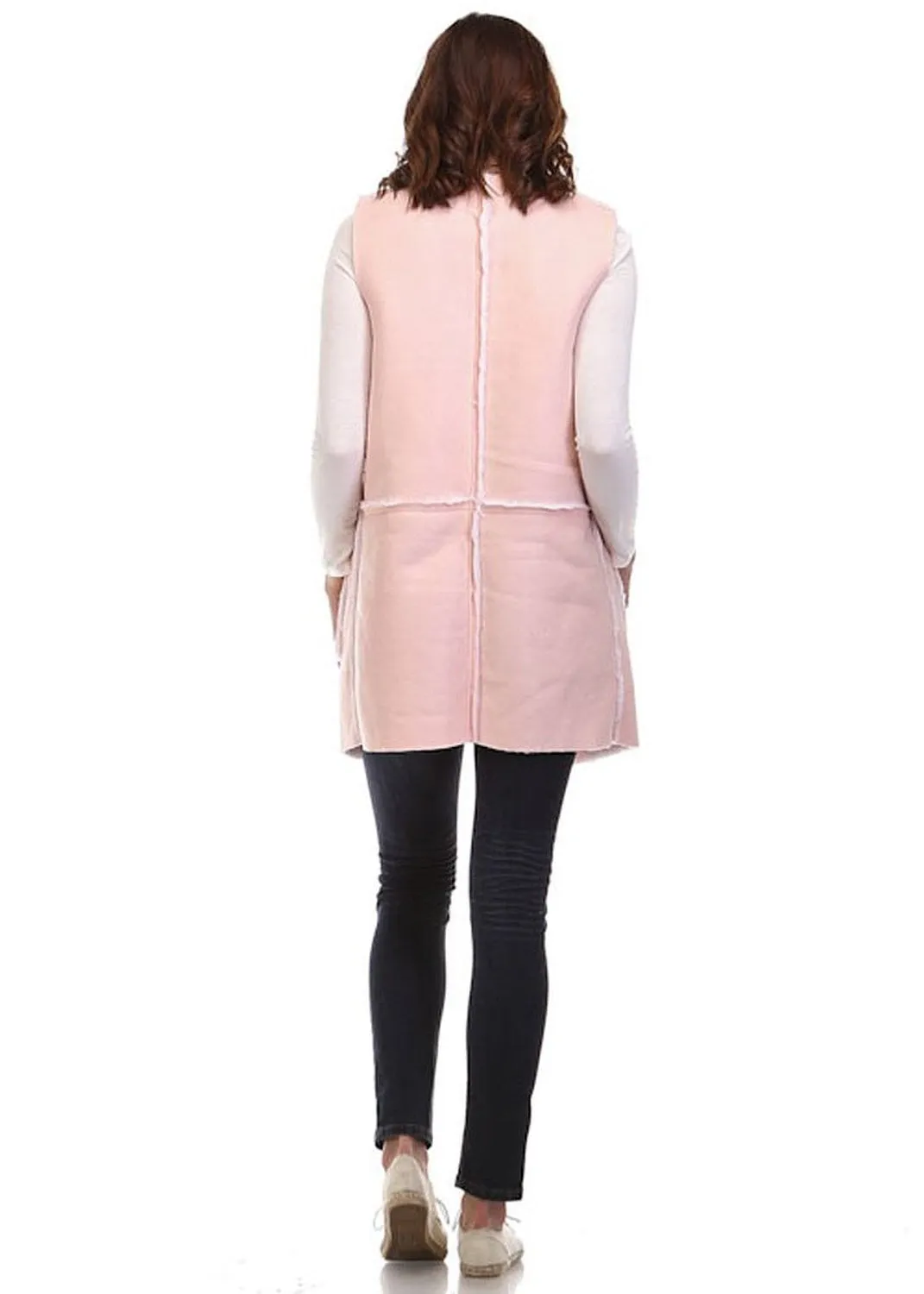 Solid Vegan Suede Rose Pink Fur Lined Outerwear Fashion Vest