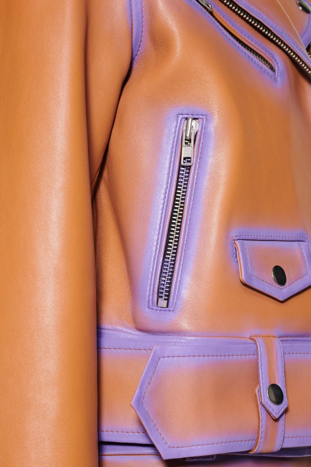 Stand Studio - Icon Biker Jacket: Tan/Neon Violet