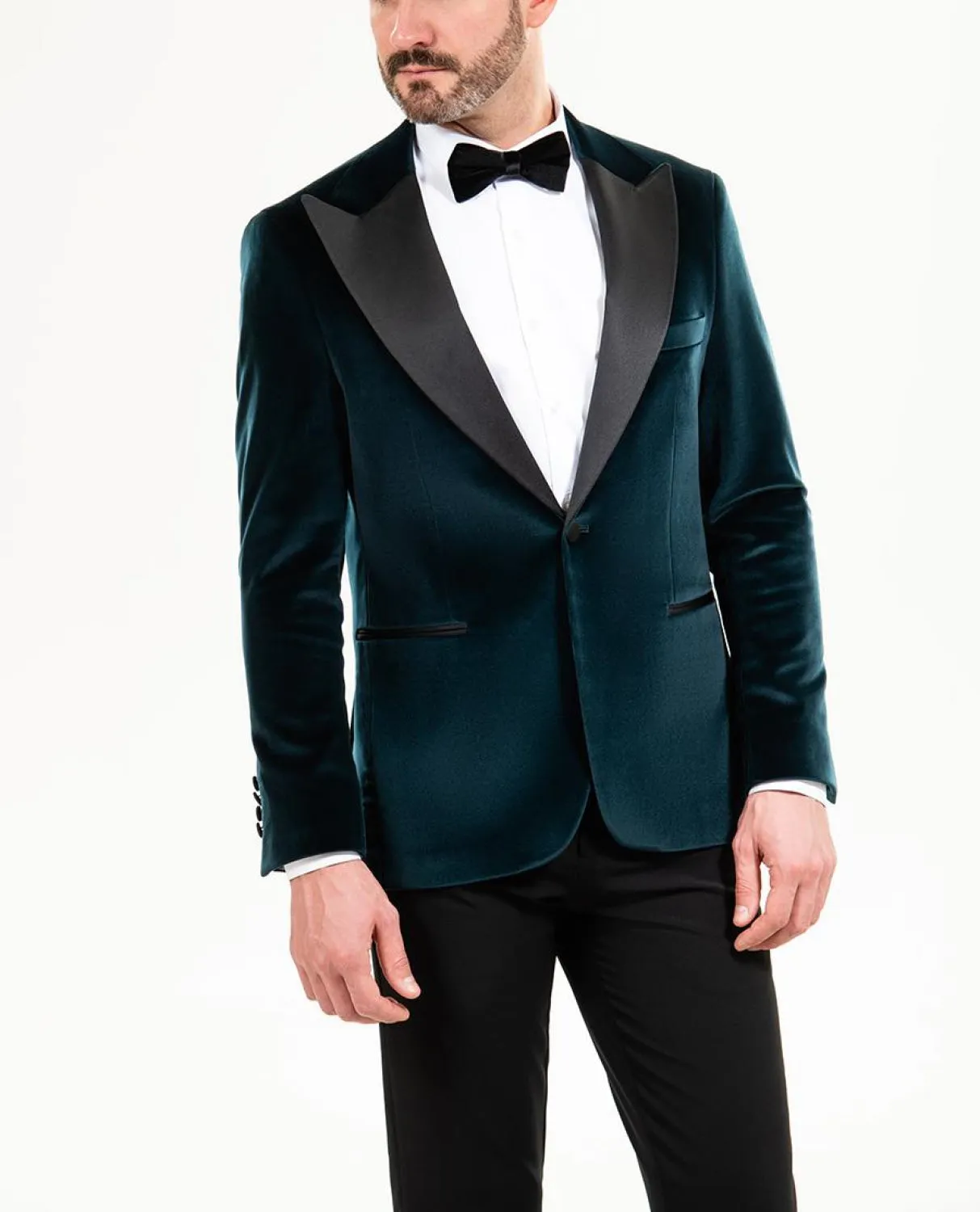 Stylish Men's Suit 2 Pieces Velvet Peak Lapel Tuxedo For Party (Blazer Black Pants)