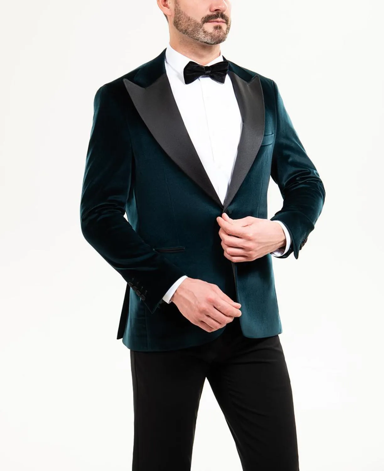 Stylish Men's Suit 2 Pieces Velvet Peak Lapel Tuxedo For Party (Blazer Black Pants)