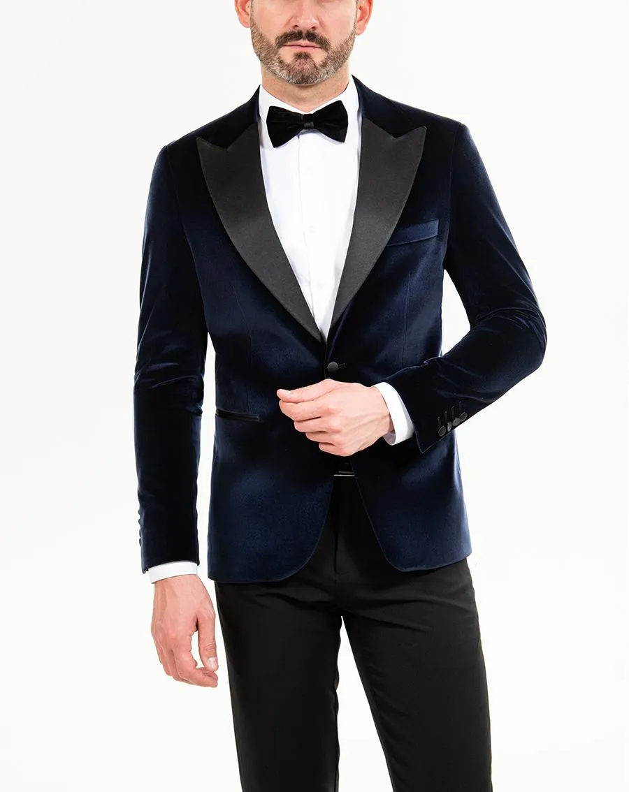 Stylish Men's Suit 2 Pieces Velvet Peak Lapel Tuxedo For Party (Blazer Black Pants)