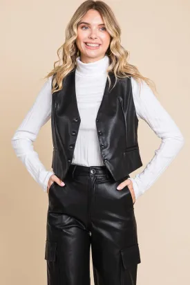 Tailored Faux PU Leather Vest