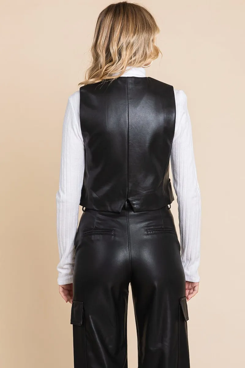 Tailored Faux PU Leather Vest