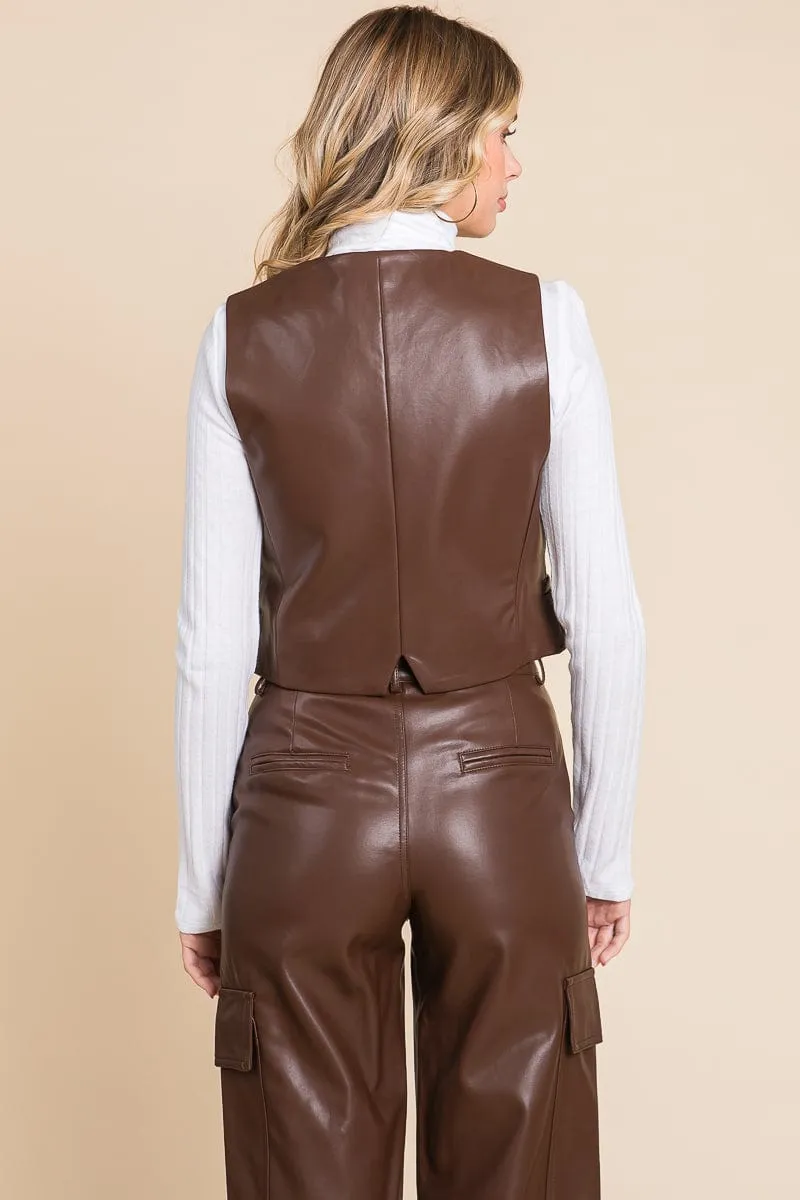 Tailored Faux PU Leather Vest