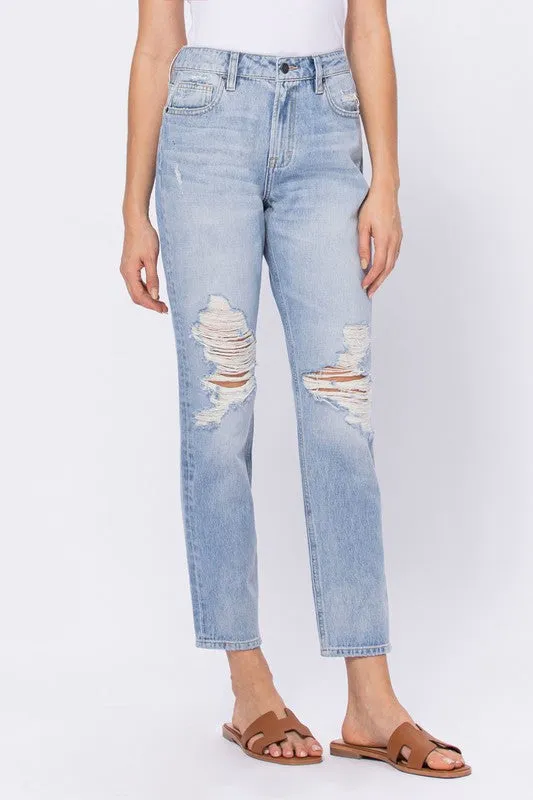 The Brock Light Wash Knee Grinded Mom Fit Jeans