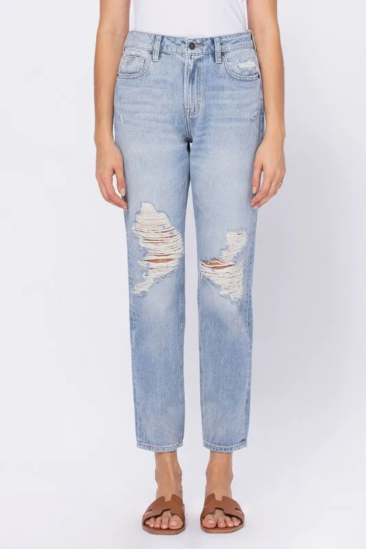 The Brock Light Wash Knee Grinded Mom Fit Jeans