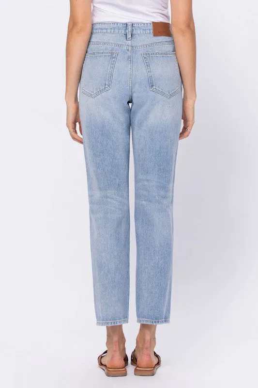 The Brock Light Wash Knee Grinded Mom Fit Jeans