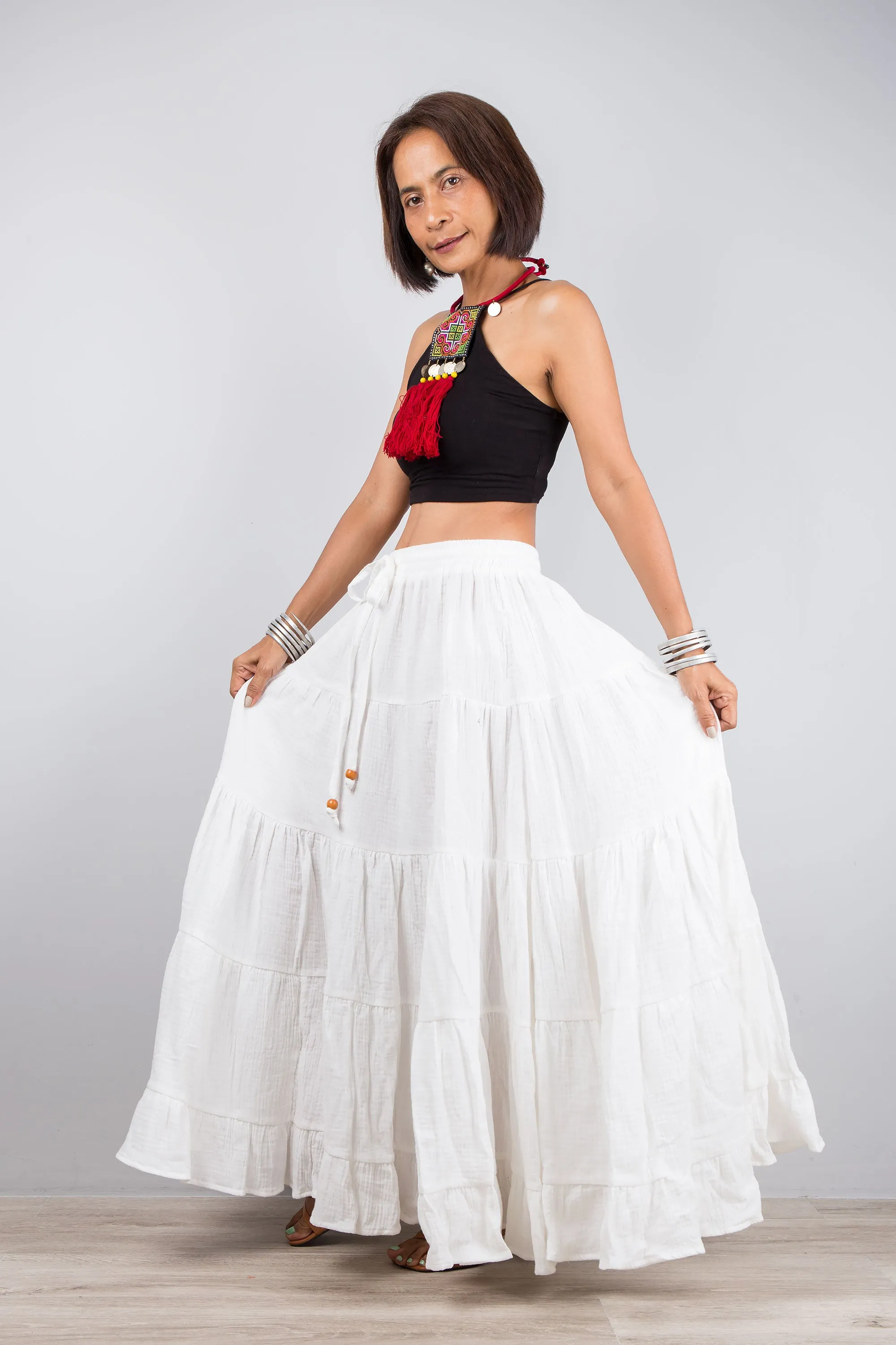 Tiered white skirt