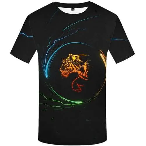 Tiger T-shirt Men Black T-shirts 3d Animal T shirts Funny Lightning Tshirts Cool Space Tshirt Anime Short Sleeve Full Print