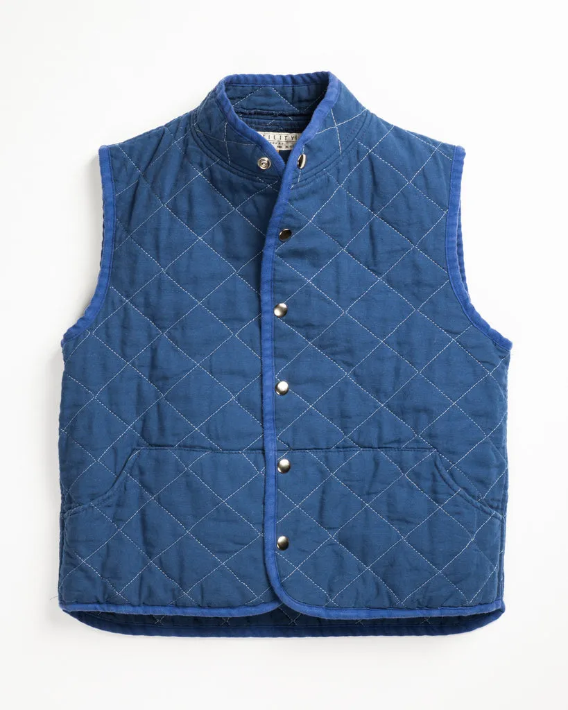 Utility Canvas Quilted Snap Vest - Indigo