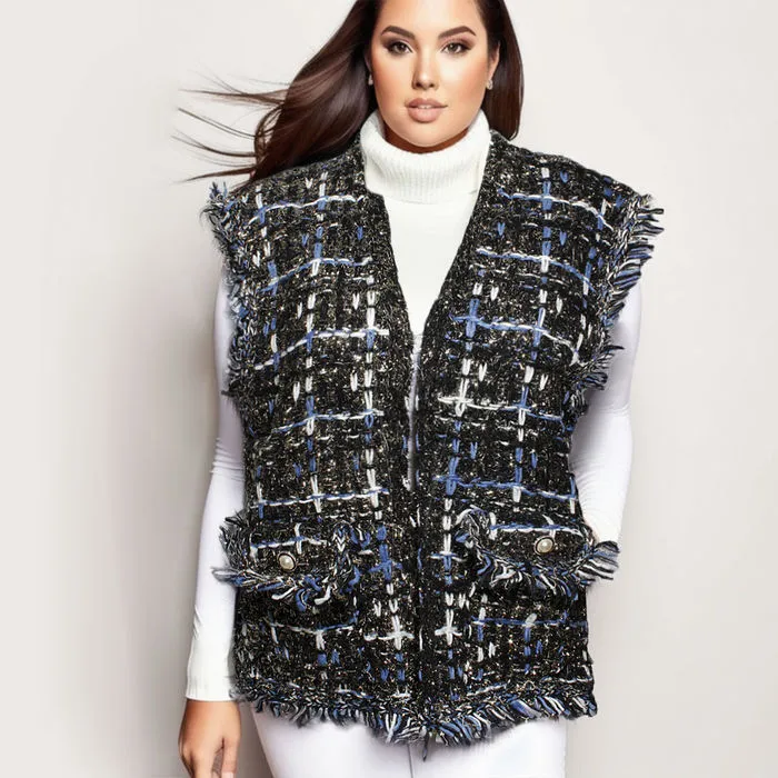 Vest Plaid Tweed Vest for Women