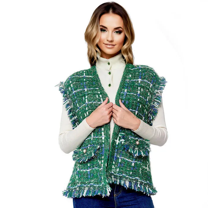 Vest Plaid Tweed Vest for Women