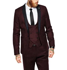 Vintage Classical 3 Piece Mens Suit Herringbone Notch Lapel Tuxedo (Blazer Vest Pants)