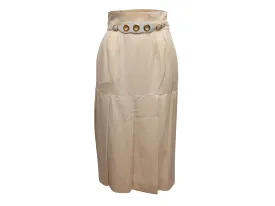 Vintage Cream Hermes Pleated Wool Skirt Size FR 40