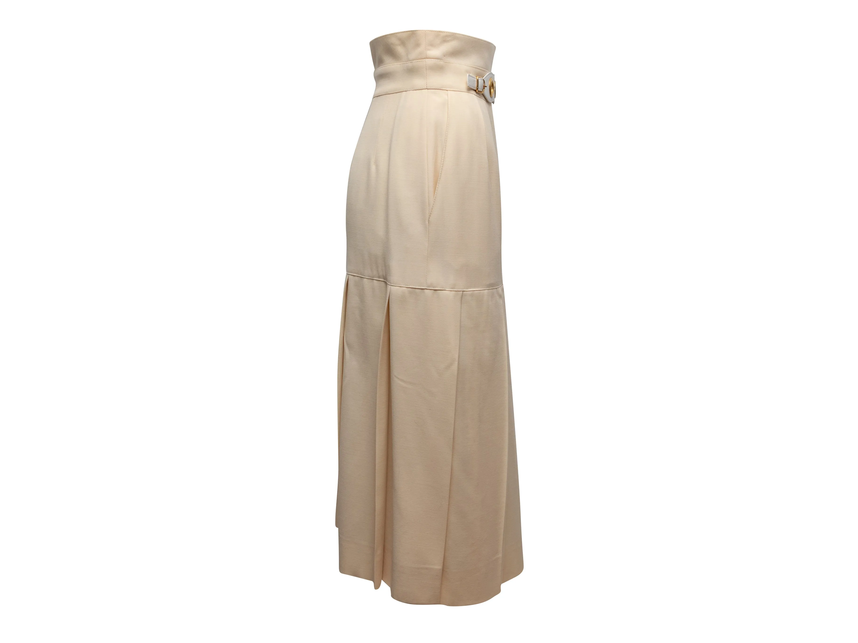 Vintage Cream Hermes Pleated Wool Skirt Size FR 40