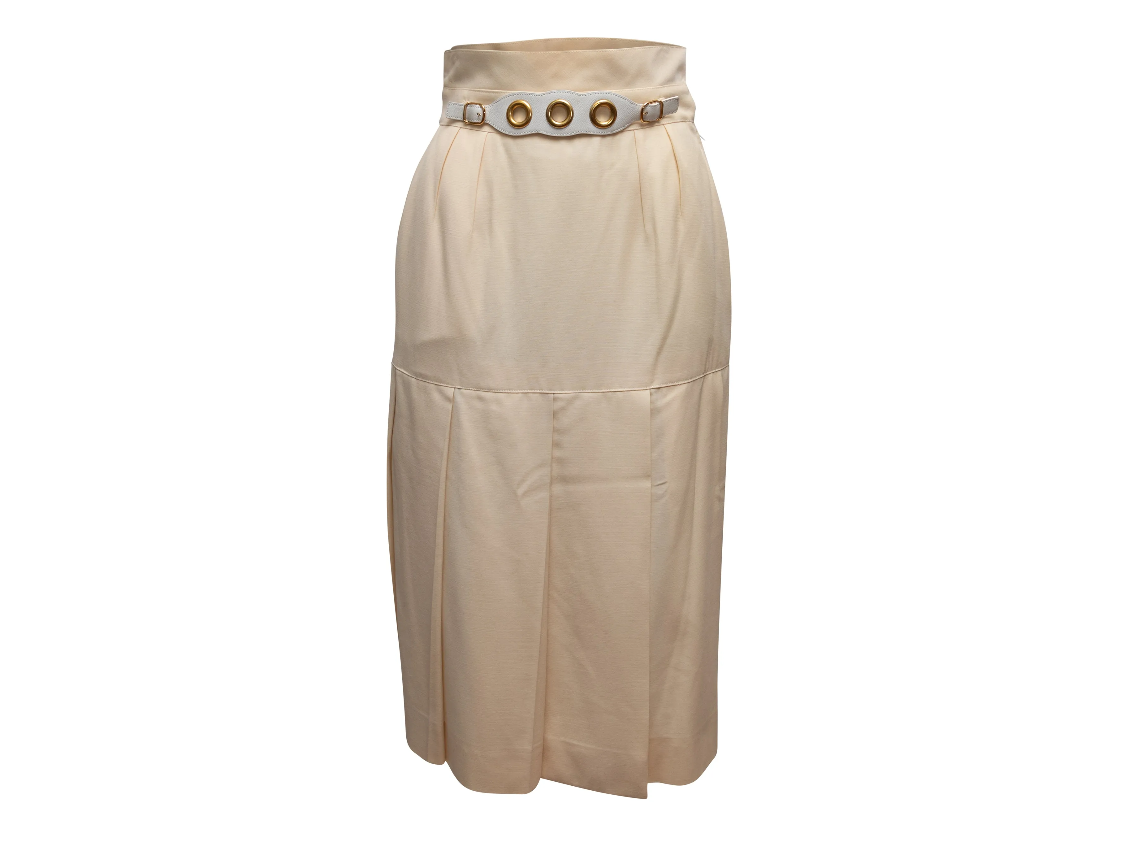 Vintage Cream Hermes Pleated Wool Skirt Size FR 40