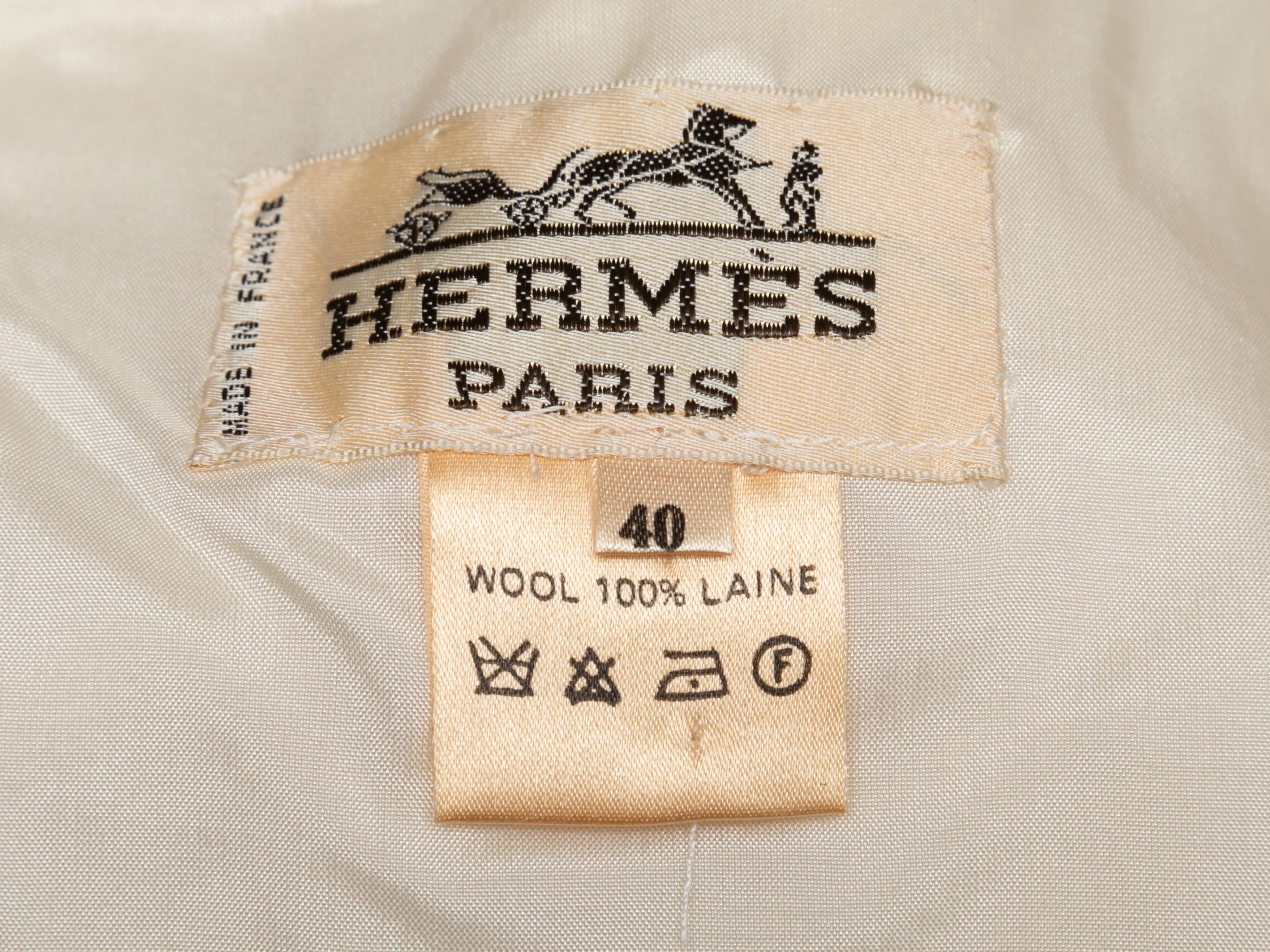 Vintage Cream Hermes Pleated Wool Skirt Size FR 40