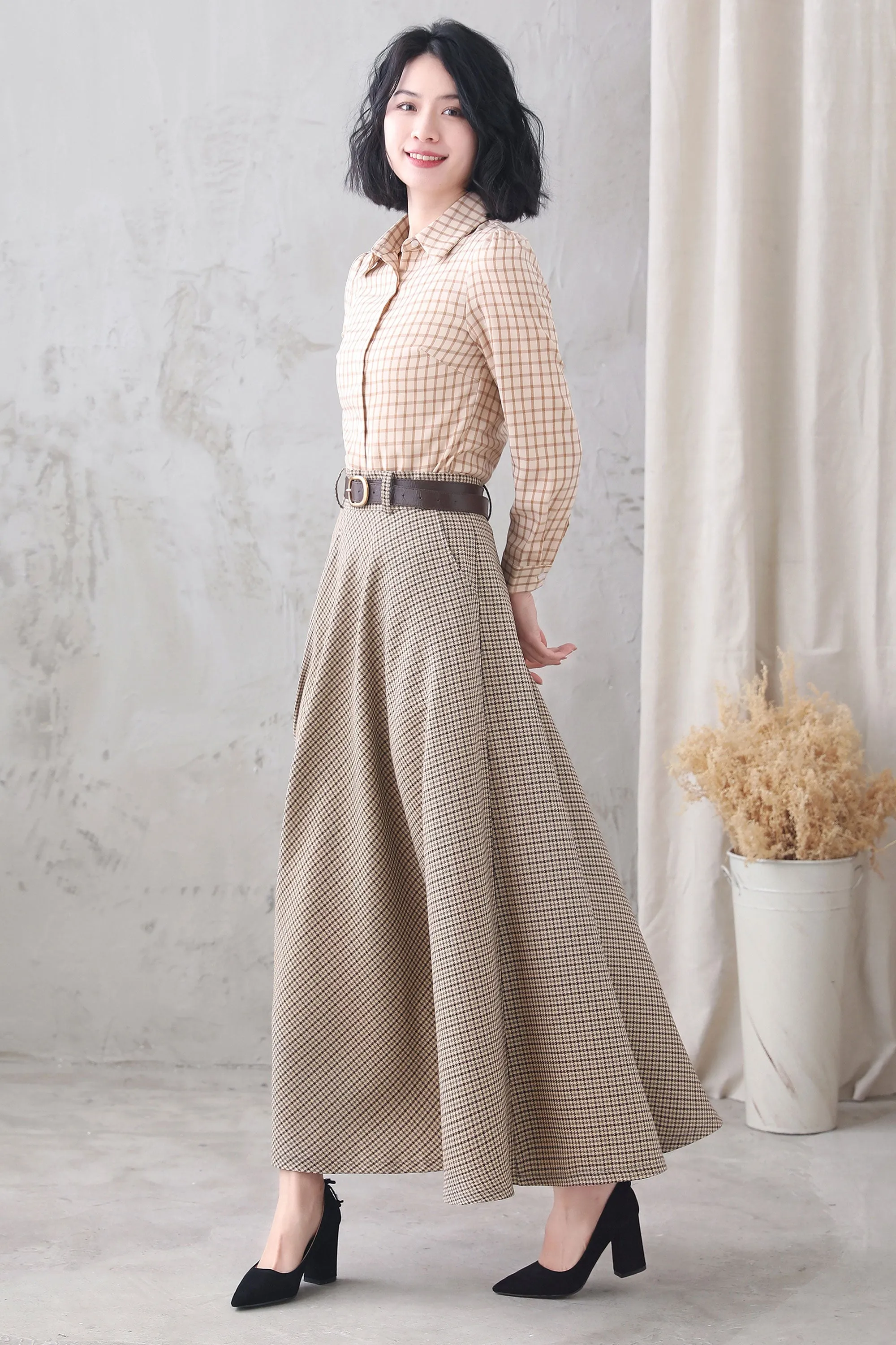 Vintage Inspired A Line Maxi Skirt with pockets 3349