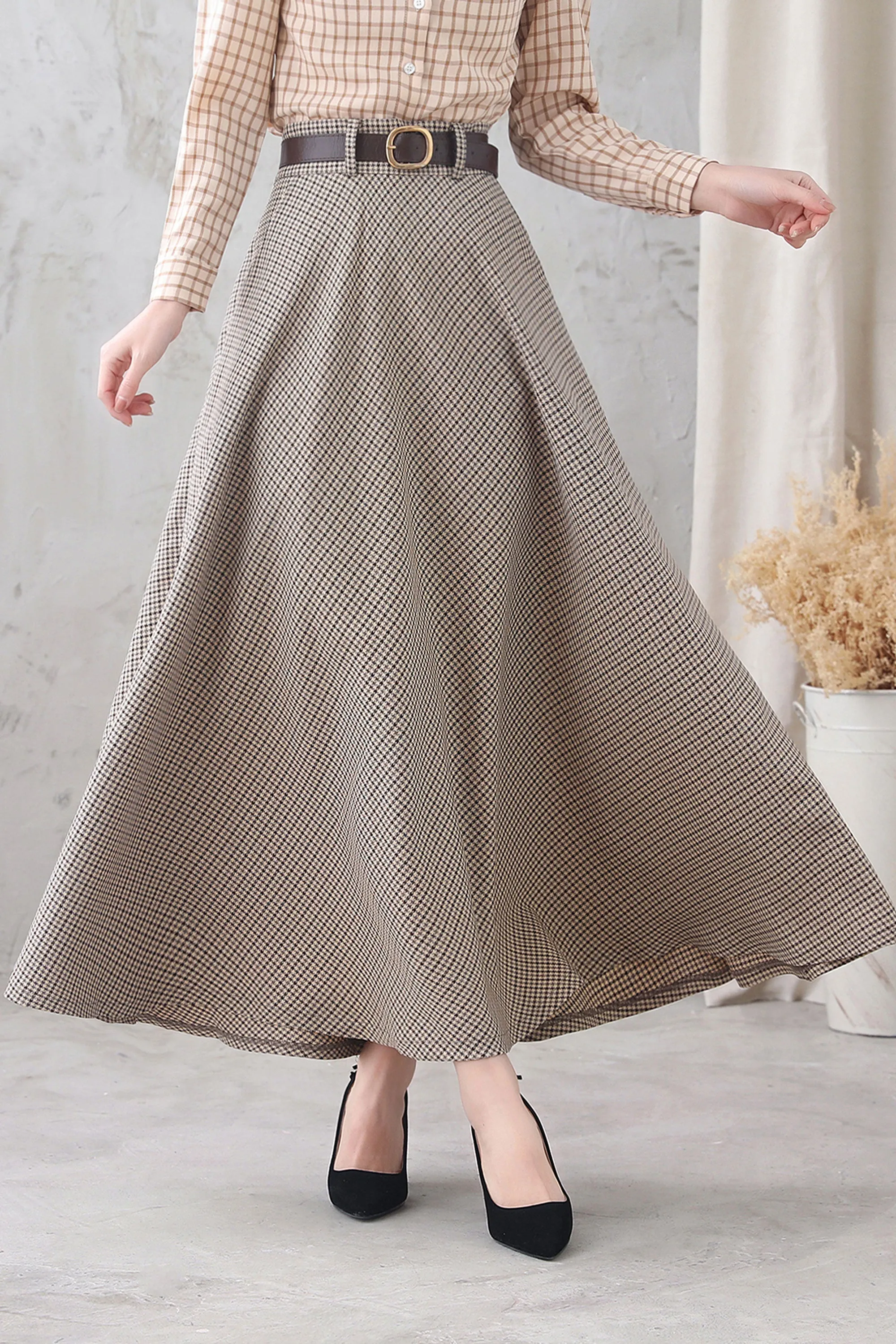 Vintage Inspired A Line Maxi Skirt with pockets 3349