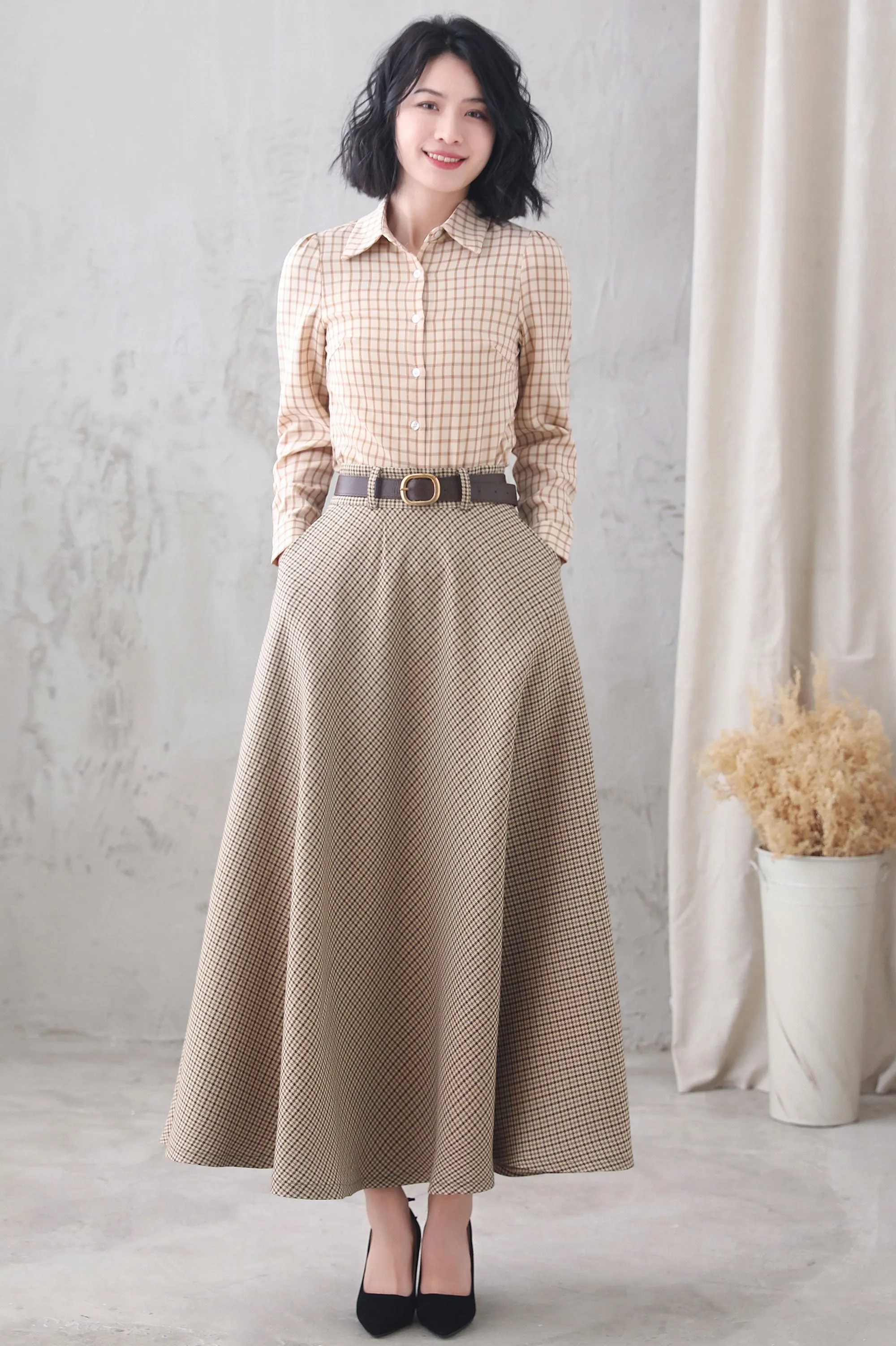 Vintage Inspired A Line Maxi Skirt with pockets 3349