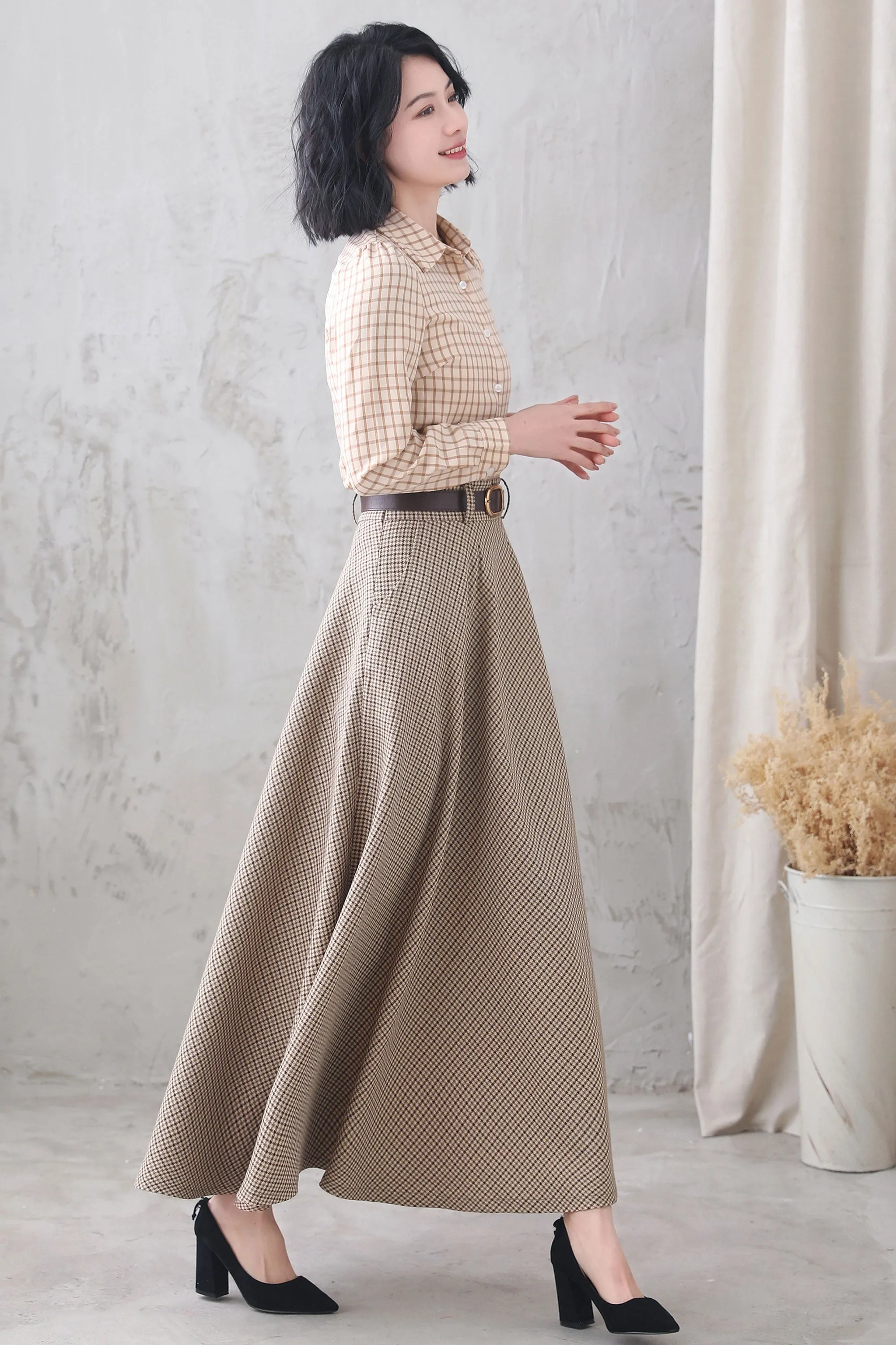 Vintage Inspired A Line Maxi Skirt with pockets 3349