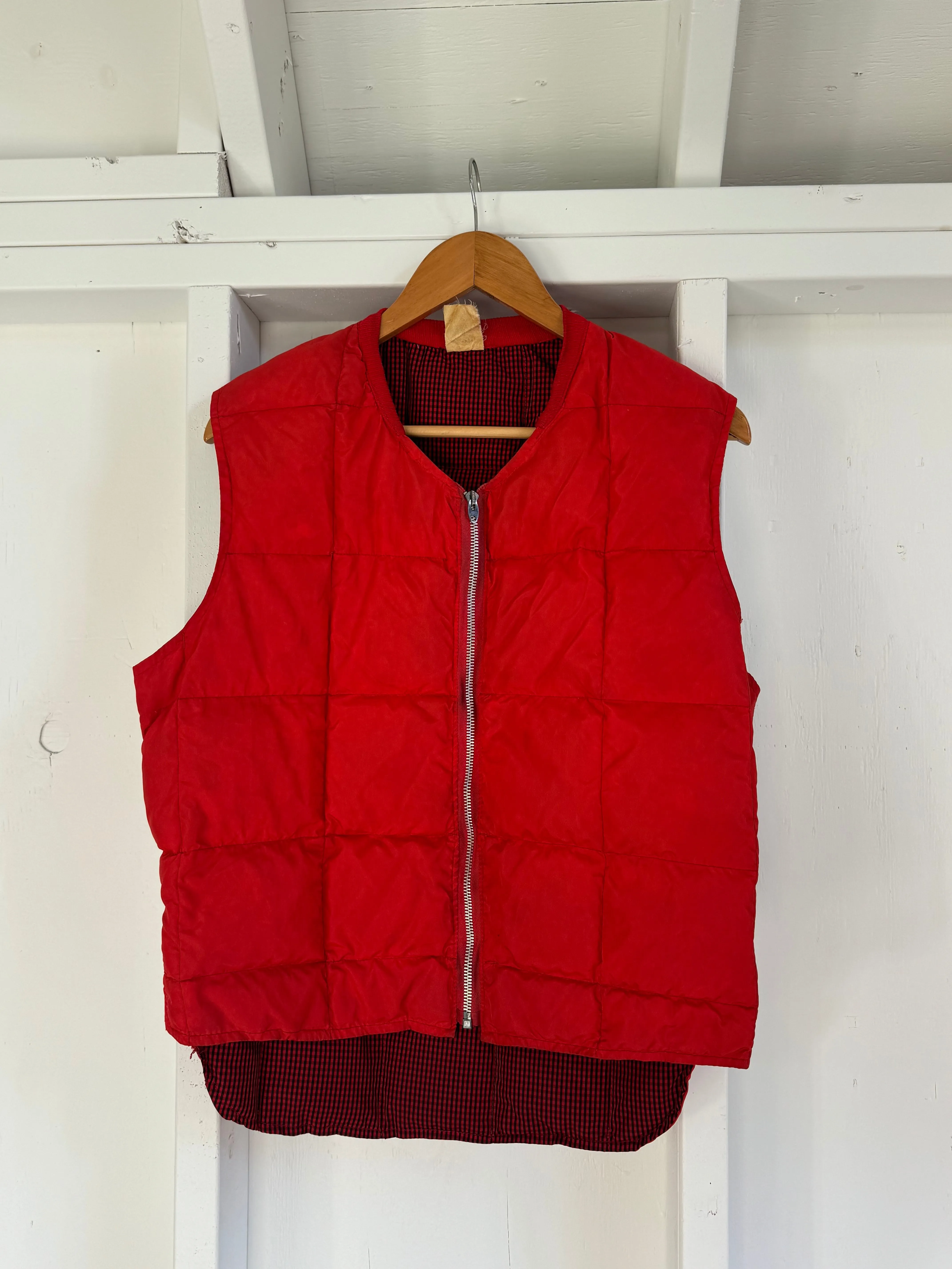 Vintage Quilted Down Vest  - Red