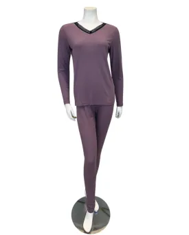 VPJ-RB-PU Lavender Ribbed V Neck Pajamas Set