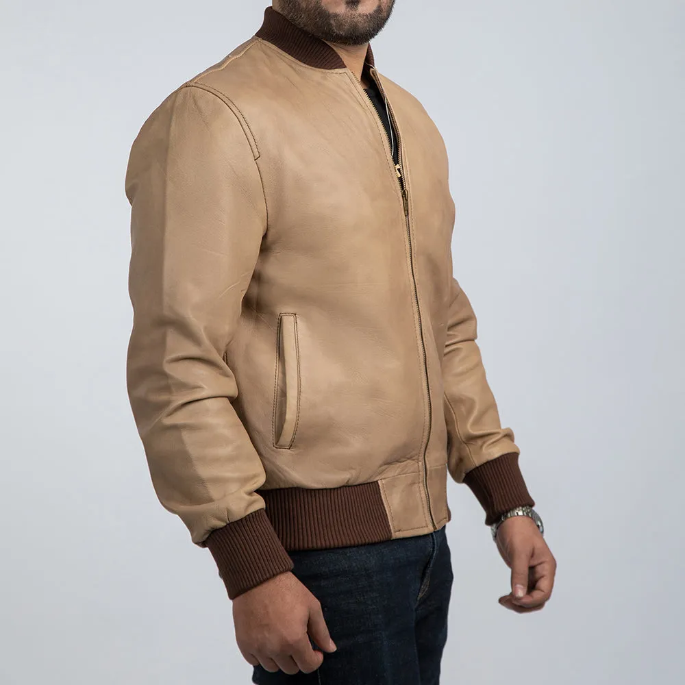 Walkman Brown Leather Bomber Jacket