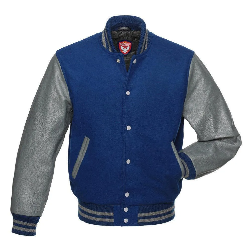 Warrior Gears Classic Hybrid Varsity Jacket for Kids, Toddler Letterman Bomber Jacket for Boys, Unisex Varsity Jacket Girls, Royal Blue Pure Wool Body & Grey Cowhide Leather Sleeves