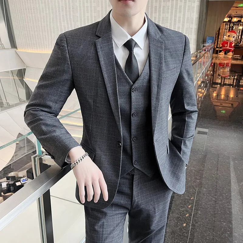 West Louis™ Business Casual Plaid High-End 3 Piece England Suit