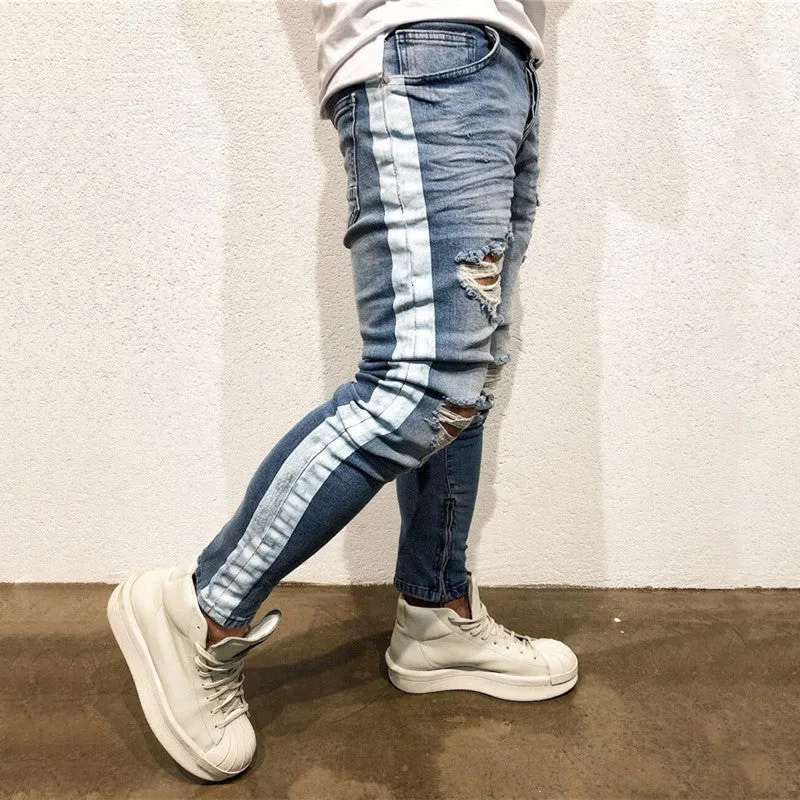 West Louis™ Destroyed Knee Hole Side Zipper Jeans