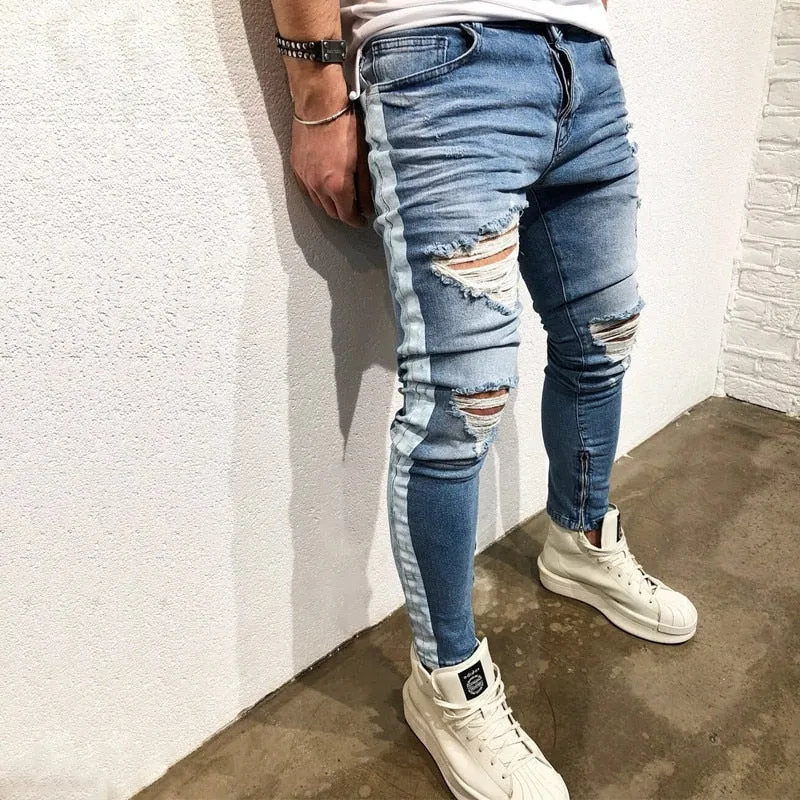 West Louis™ Destroyed Knee Hole Side Zipper Jeans