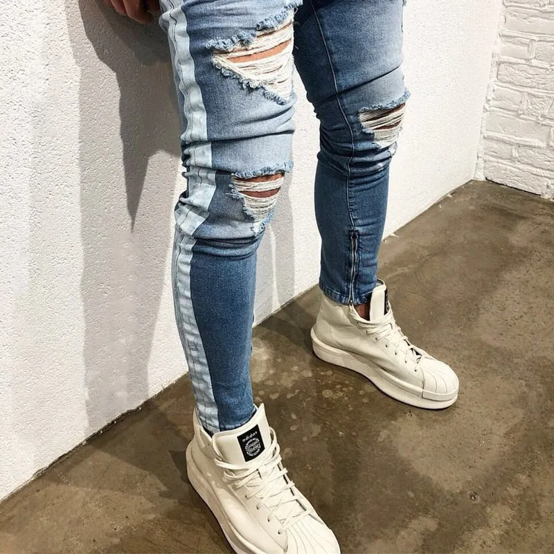 West Louis™ Destroyed Knee Hole Side Zipper Jeans