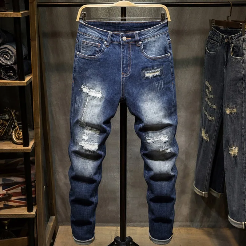 West Louis™ Distressed Ripped Hip Hop Style Denim Jeans