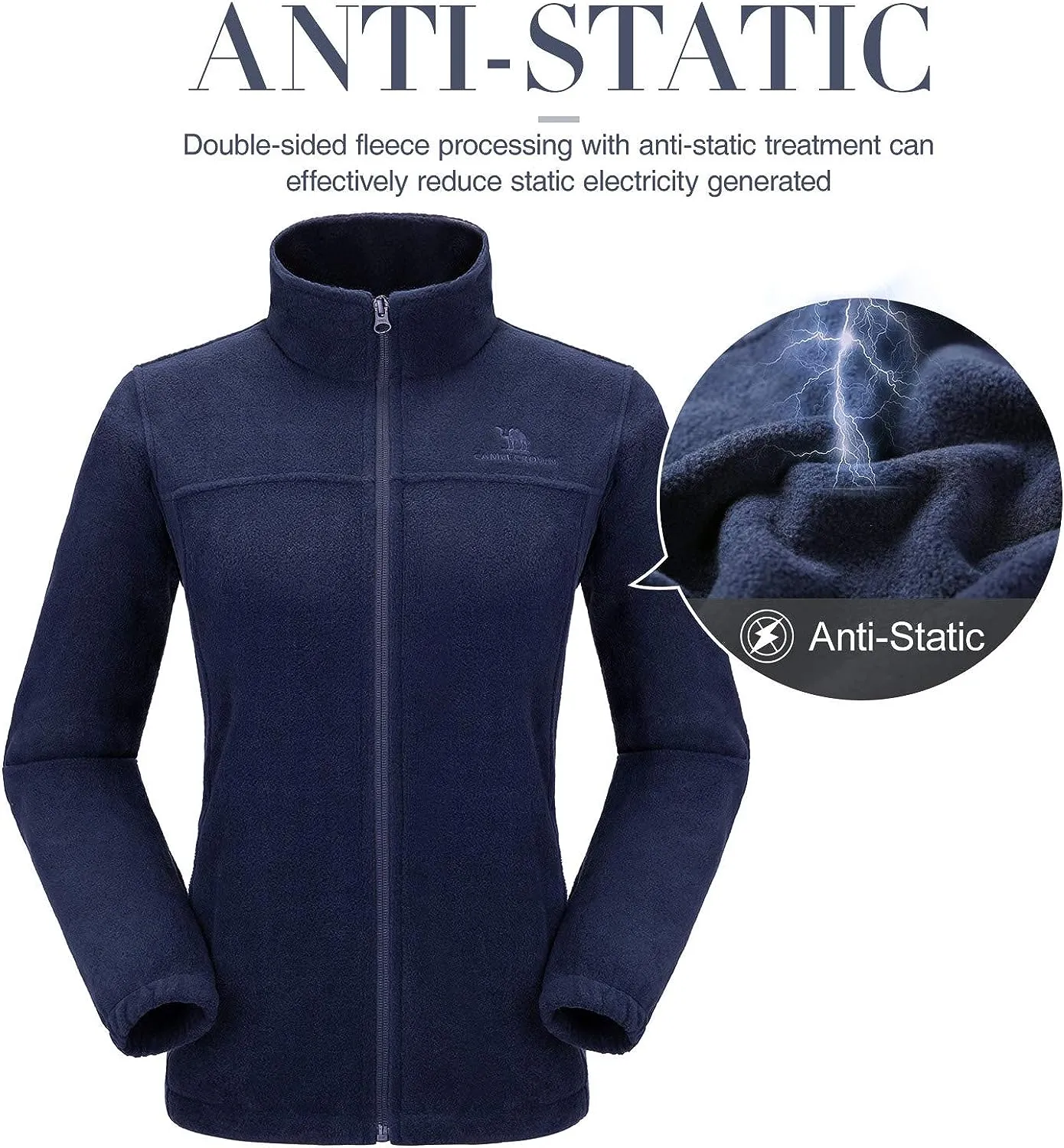 Wholesale Women's Full Zip Thermal Jackets With Pockets Soft Polar Fleece Coat - Navy