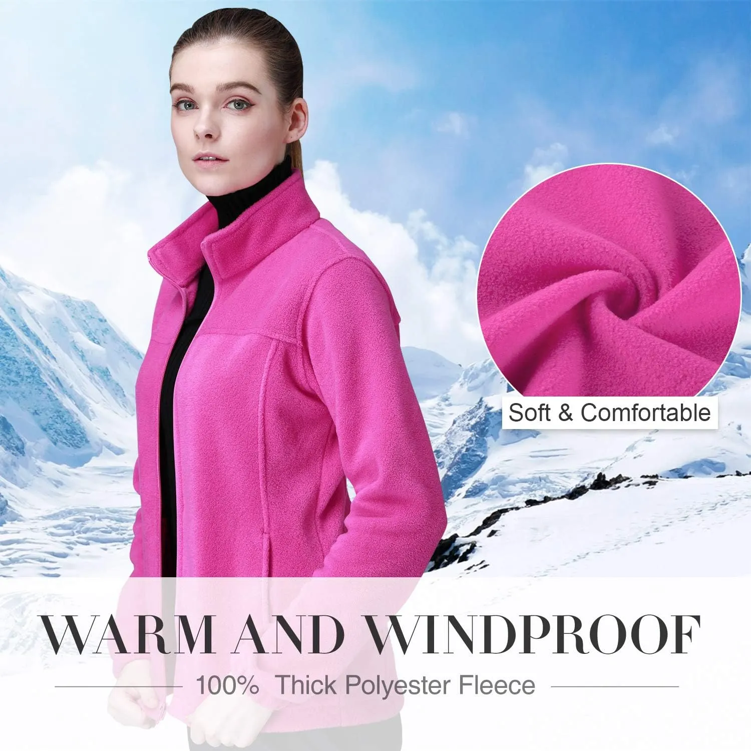 Wholesale Women's Full Zip Thermal Jackets With Pockets Soft Polar Fleece Coat - Pink