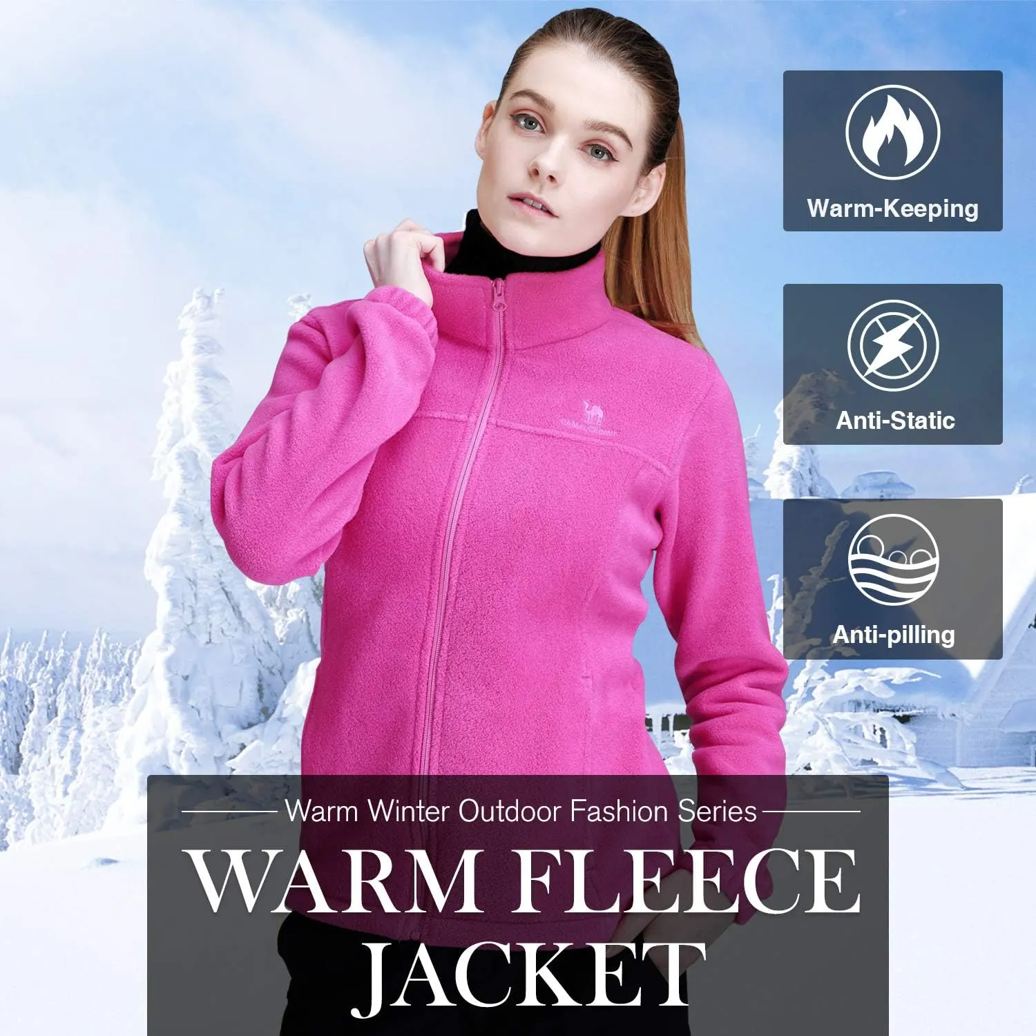 Wholesale Women's Full Zip Thermal Jackets With Pockets Soft Polar Fleece Coat - Pink