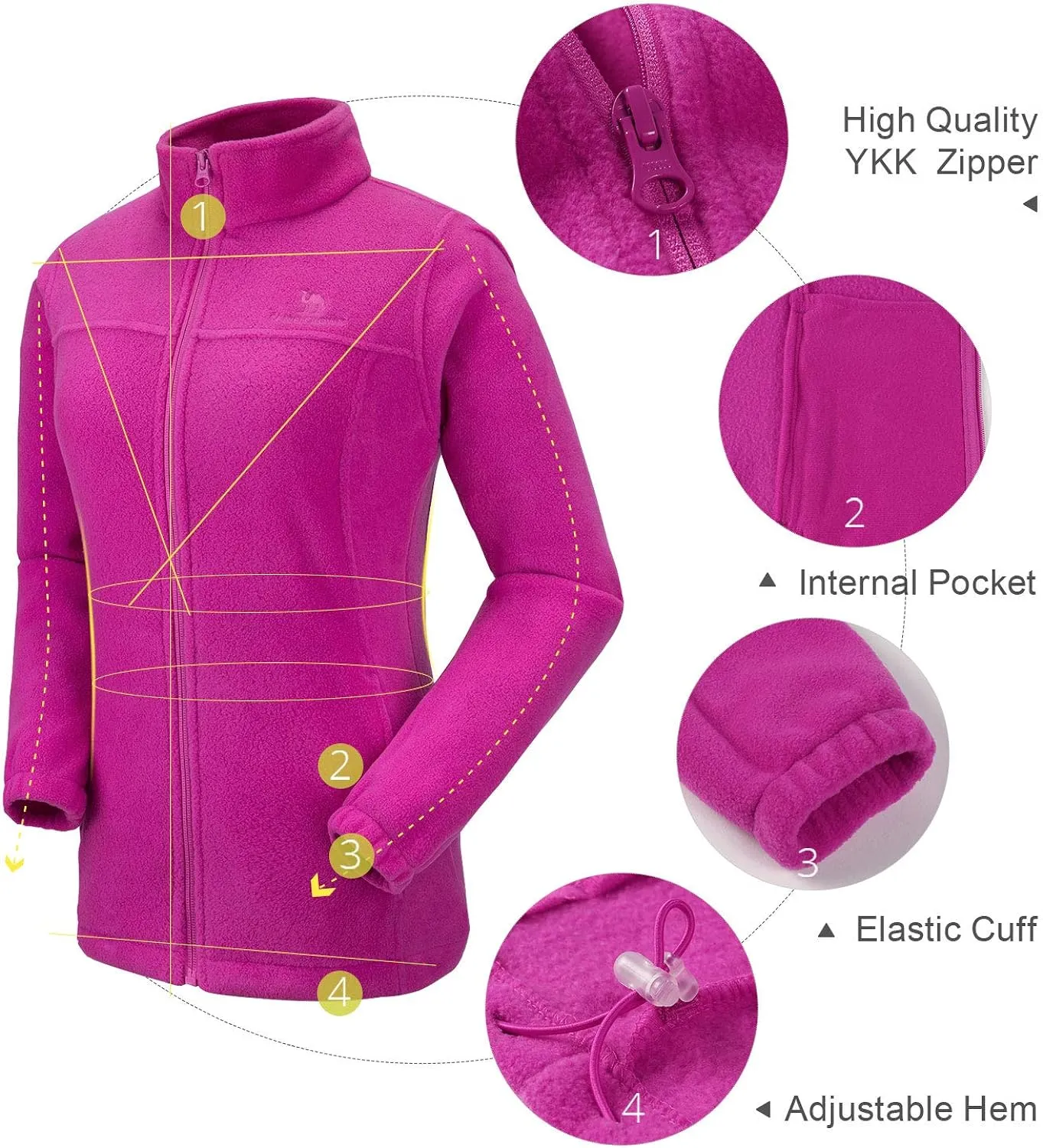 Wholesale Women's Full Zip Thermal Jackets With Pockets Soft Polar Fleece Coat - Pink