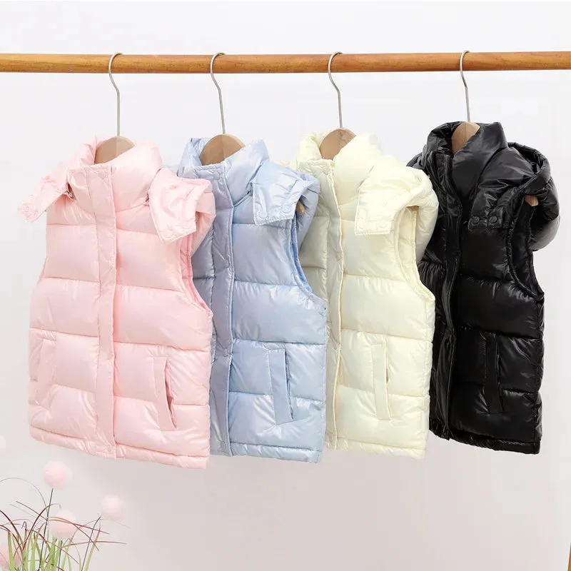 Winter Kid Hooded Vest Spring Jacket For Baby Girls Outerwear Fall Thick Boys Jacket Teen Student Fashion Children Basics Vest