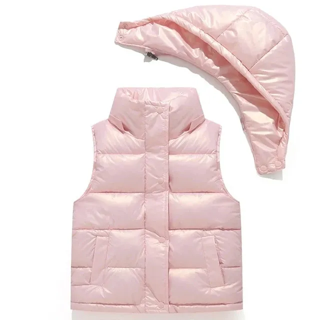 Winter Kid Hooded Vest Spring Jacket For Baby Girls Outerwear Fall Thick Boys Jacket Teen Student Fashion Children Basics Vest