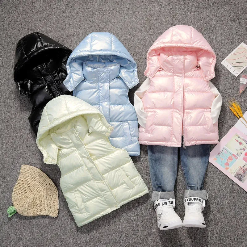 Winter Kid Hooded Vest Spring Jacket For Baby Girls Outerwear Fall Thick Boys Jacket Teen Student Fashion Children Basics Vest