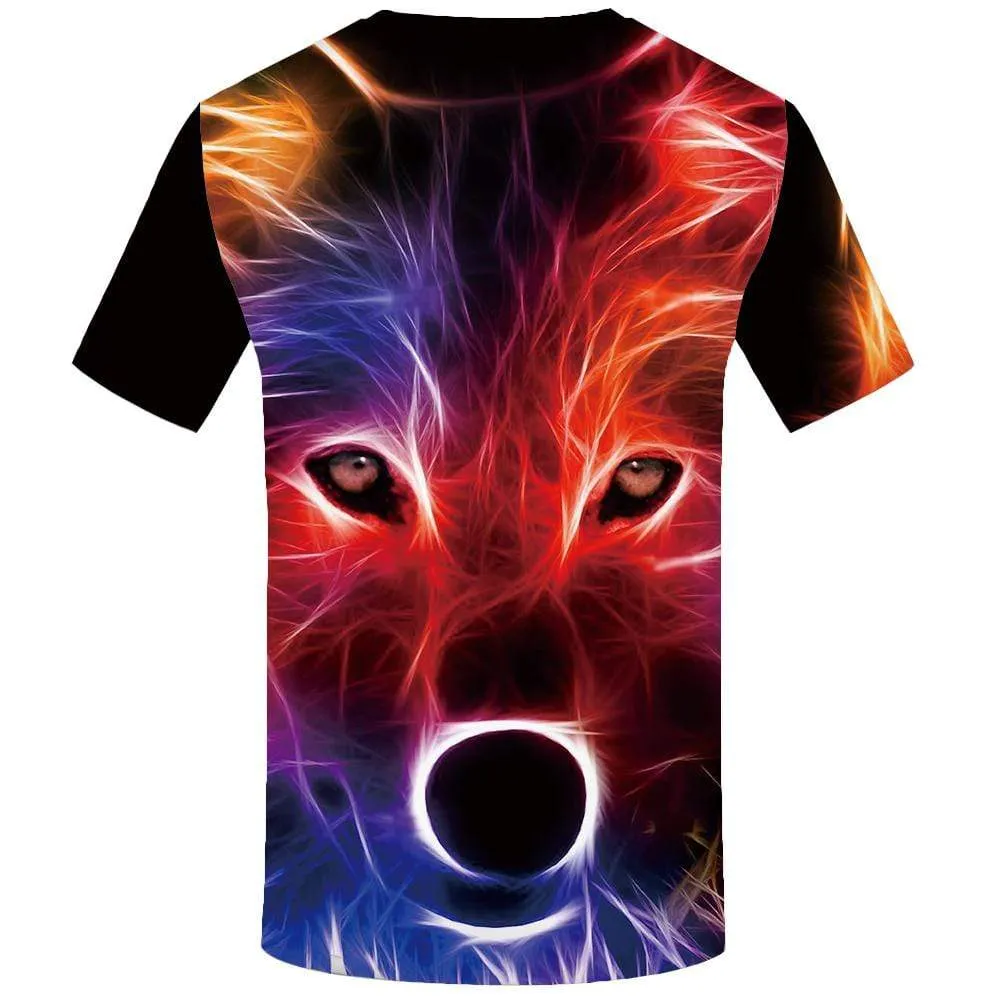 Wolf T shirt Men Colorful T shirts Funny Psychedelic Tshirts Print Animal Tshirt Anime Flame T-shirt 3d Mens Fashion Casual