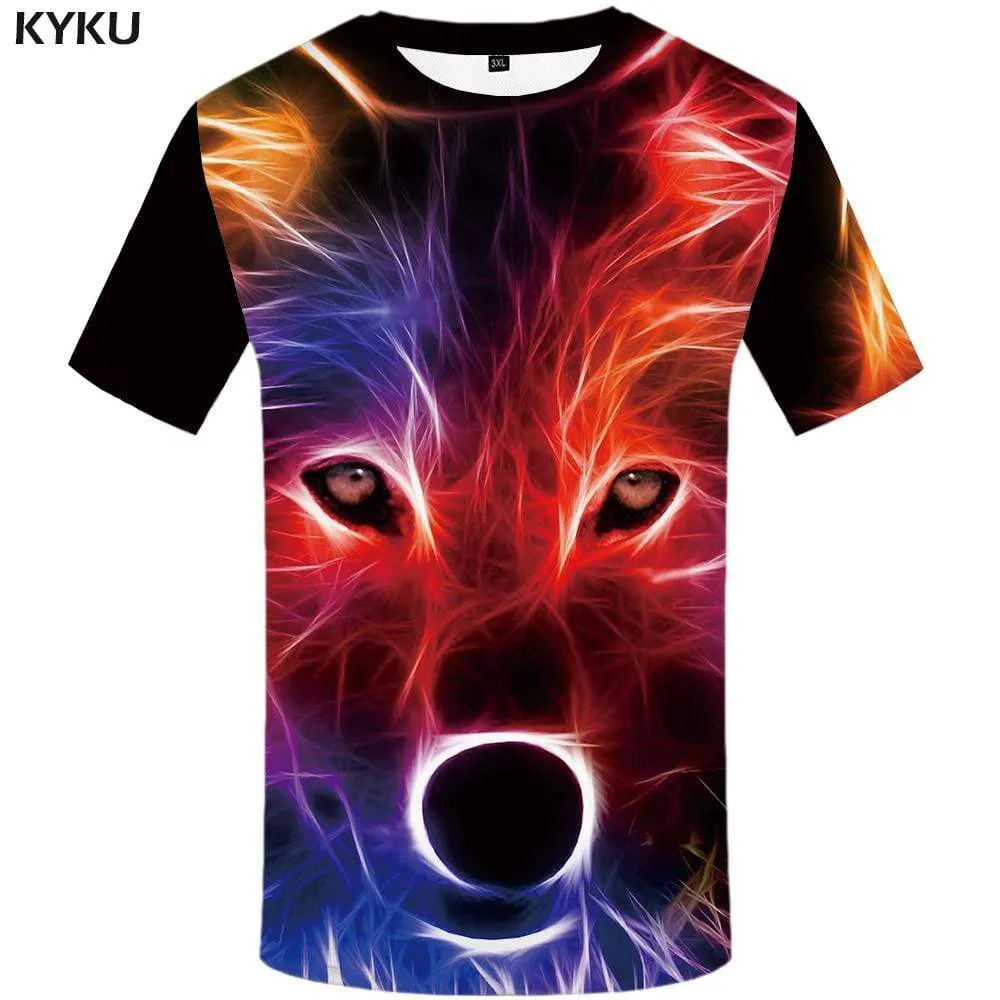 Wolf T shirt Men Colorful T shirts Funny Psychedelic Tshirts Print Animal Tshirt Anime Flame T-shirt 3d Mens Fashion Casual