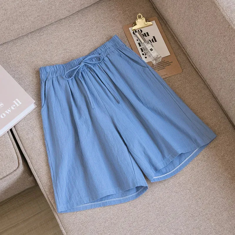 Women Summer Cool Solid Color Casual Pants High Waisted Comfort Cotton Loose Fit