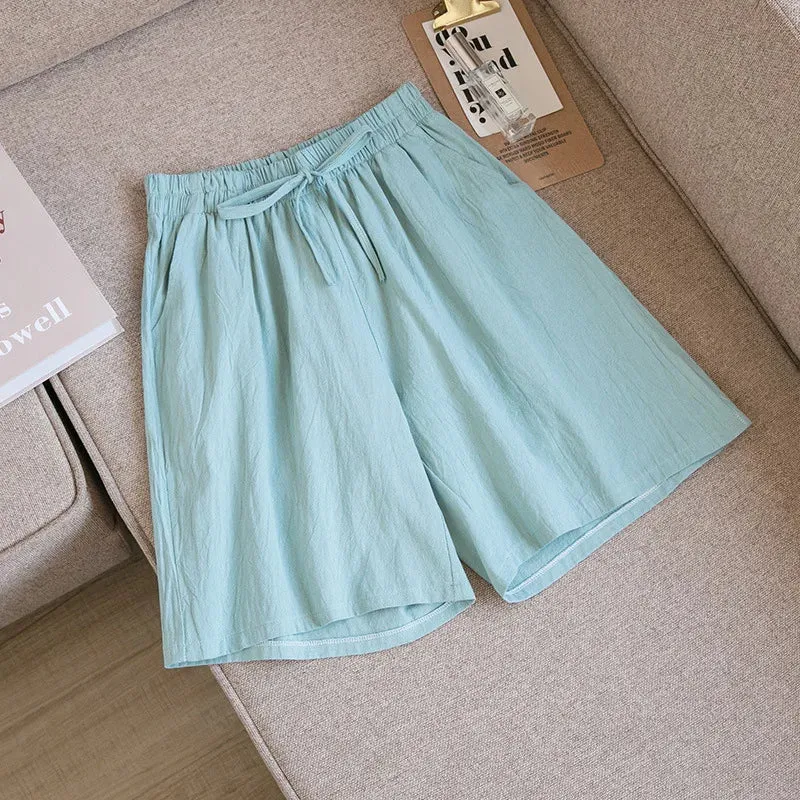 Women Summer Cool Solid Color Casual Pants High Waisted Comfort Cotton Loose Fit