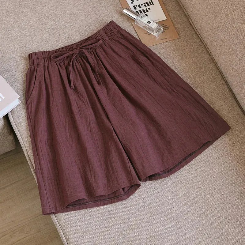 Women Summer Cool Solid Color Casual Pants High Waisted Comfort Cotton Loose Fit